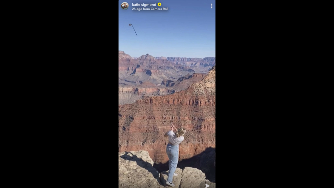 A TikToker posted a video of herself hitting a golf ball into the Grand Canyon on Oct. 26, 2022, the national park said. Now she has to pay a fine.