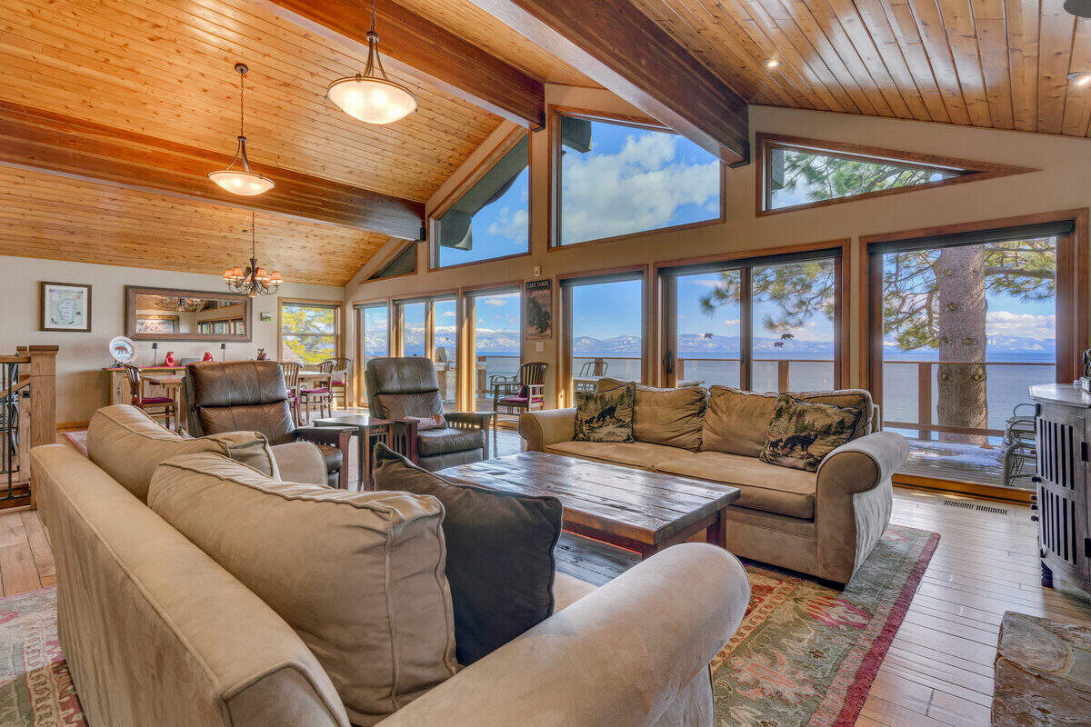 A home with three levels of deck for viewing Lake Tahoe is for sale.