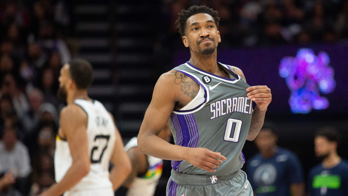 Sacramento Kings guard Malik Monk (0) reacts during a timeout in the fourth quarter during a game at Golden 1 Center in Sacramento, Monday, March 27, 2023.