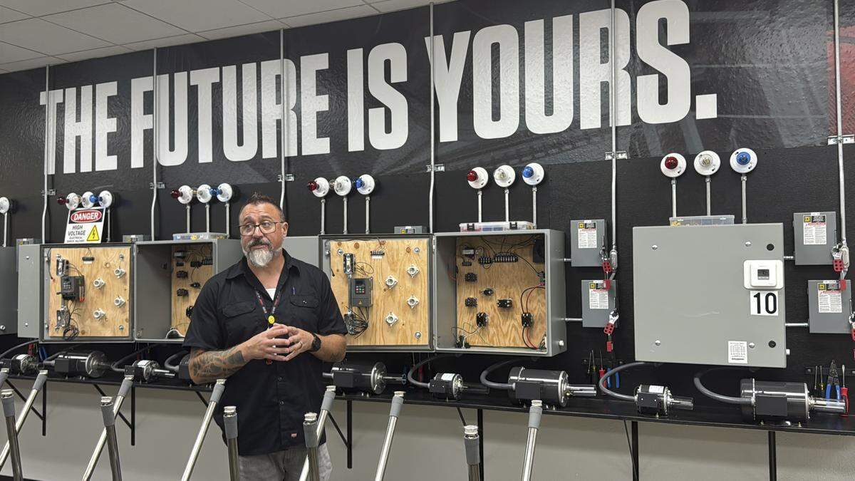 Joshua Hutcheson, an instructor at Universal Technical Institute at the opening of UTI’s HVACR lab in Natomas on Aug. 8, 2025. Hutcheson says the program allows UTI students to get the hands-on training they need to work on systems found in homes, businesses and industrial facilities.