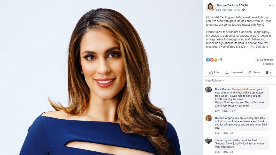 Simone De Alba announces departure from Fox40 as station continues anchor changes