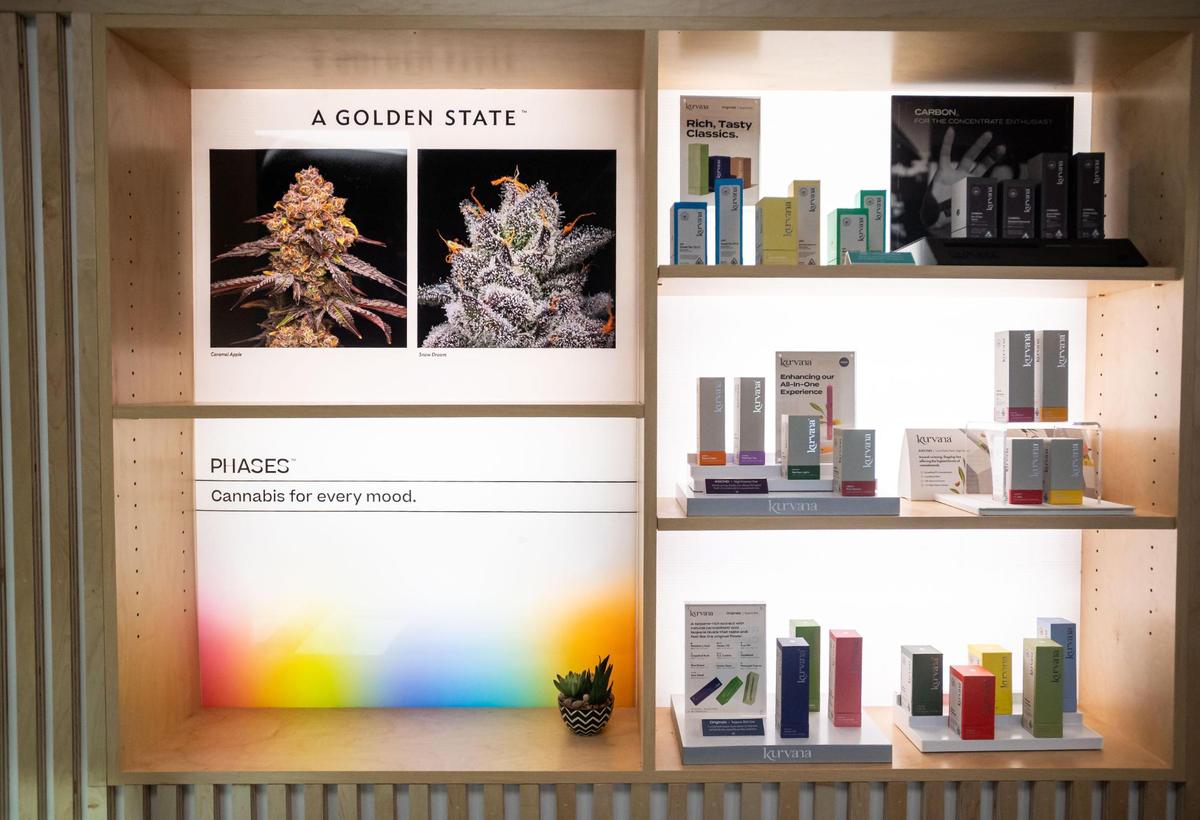 Products are on display at Sacramento cannabis giant Kolas’ opening party Wednesday, the night before the grand opening of their new retail store and resource center along the Arden shopping corridor in Sacramento.