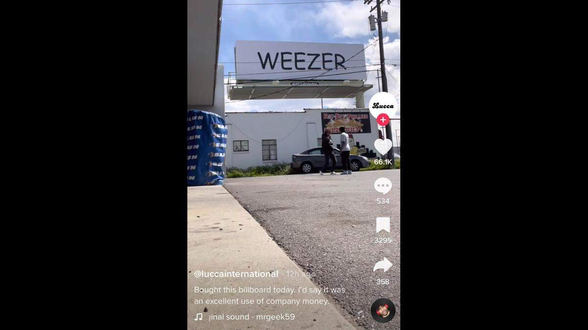 TikToker Cory Winn bought a billboard in a tribute to Weezer, one of his favorite rock bands.