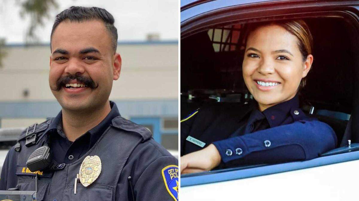 Galt Police officers Harminder Grewal, left, and Kapri Herrera are shown in undated photographs. Both officers were seriously injured in a crash Sunday, Aug. 22, 2021.