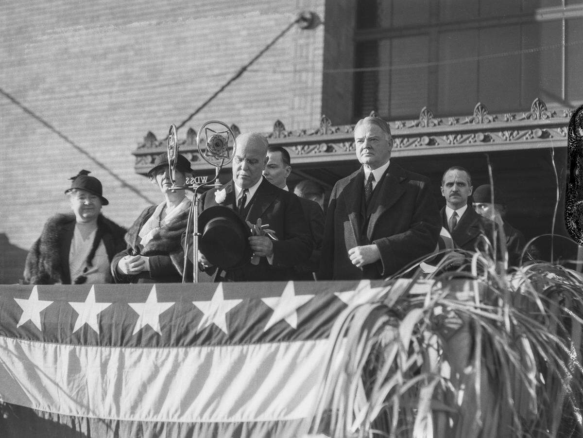 California Gov. James Rolph introduces President Herbert Hoover on Nov. 7, 1932, in front of the Southern Pacific station in Sacramento. The Republican presidential candidate was on his way home to vote in his home city of Palo Alto. At Rolph’s left is Mrs. Hoover. The Bee noted that it was the first visit to the city by a Republican president since Howard Taft in 1911. The crowd was estimated at 5,000, and the reception was described by a cameraman as the coldest of any in his trip across the country.