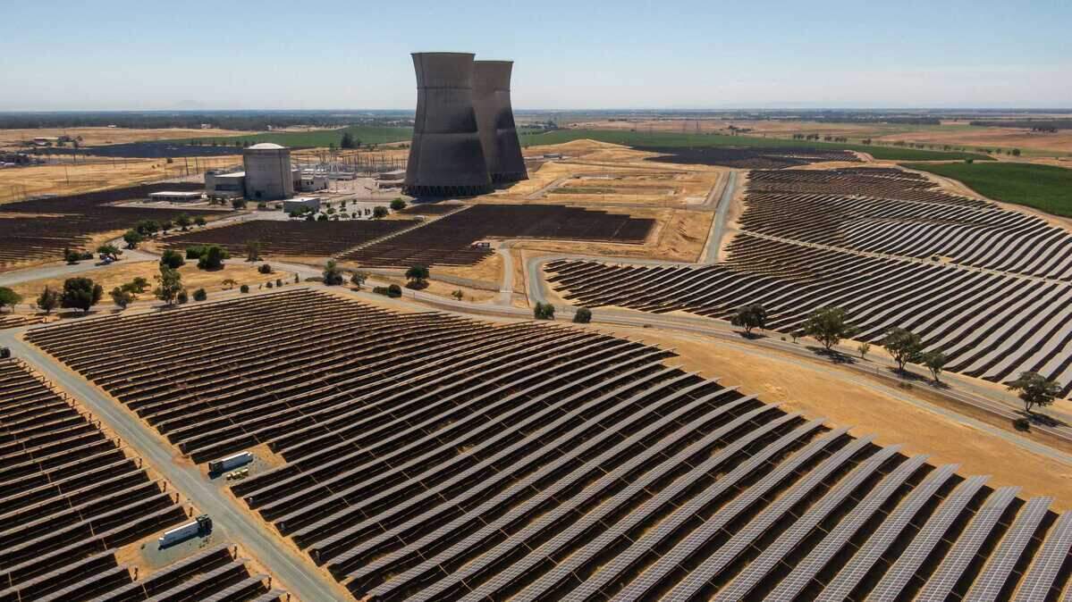 A solar farm with more than 100,000 panels surrounds the decommissioned Rancho Seco Nuclear Generating Station near Sacramento in 2022. On Thursday, May 25, 2023, Gov. Gavin Newsom announced a detailed strategy to bolster renewable power in the state while preventing rolling blackouts during high-demand periods.