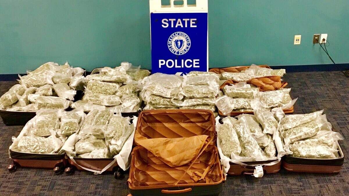 Roughly 100 pounds of marijuana was found in Jerry McNair and Ladonna Hardman’s suitcases upon arrival to Logan International Airport.