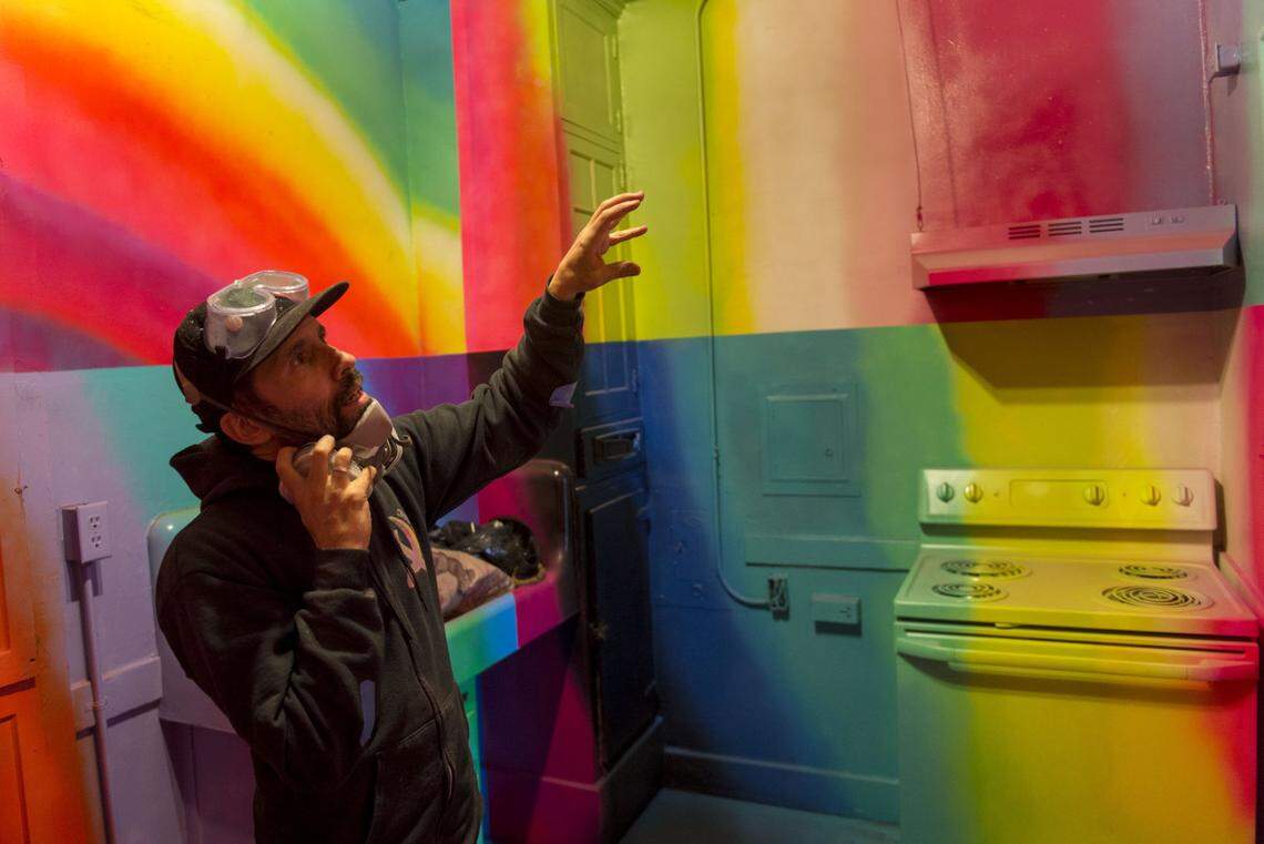 Artist Jose Di Gregorio talks about his contribution to a temporary art installation in the old Jade Apartments in downtown Sacramento in 2016. Di Gregorio received CARES Act funds.