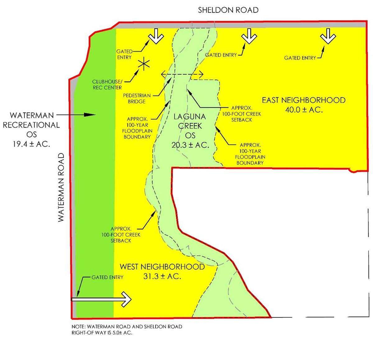 A map shows the proposed Summer Villas development, located southeast of the Sheldon Road and Waterman Road intersection. The development would have up to 499 senior homes in rural Elk Grove and seeks to change the city's general plan.