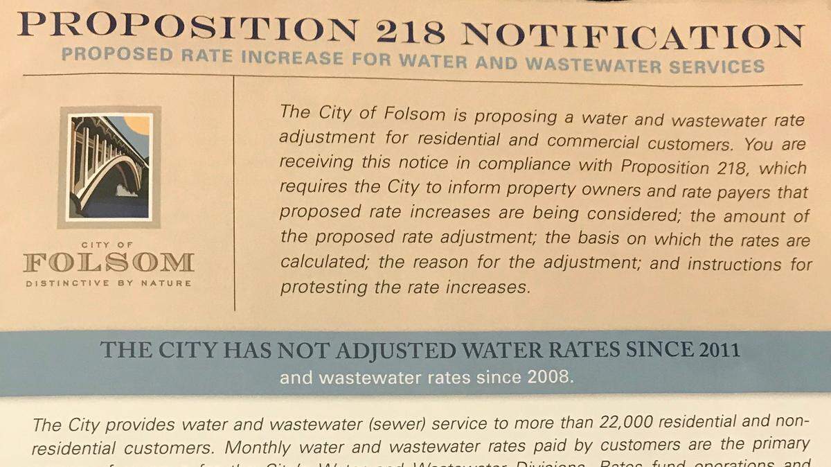 A mailer sent to Folsom residents details proposed increases in water and sewer rates.