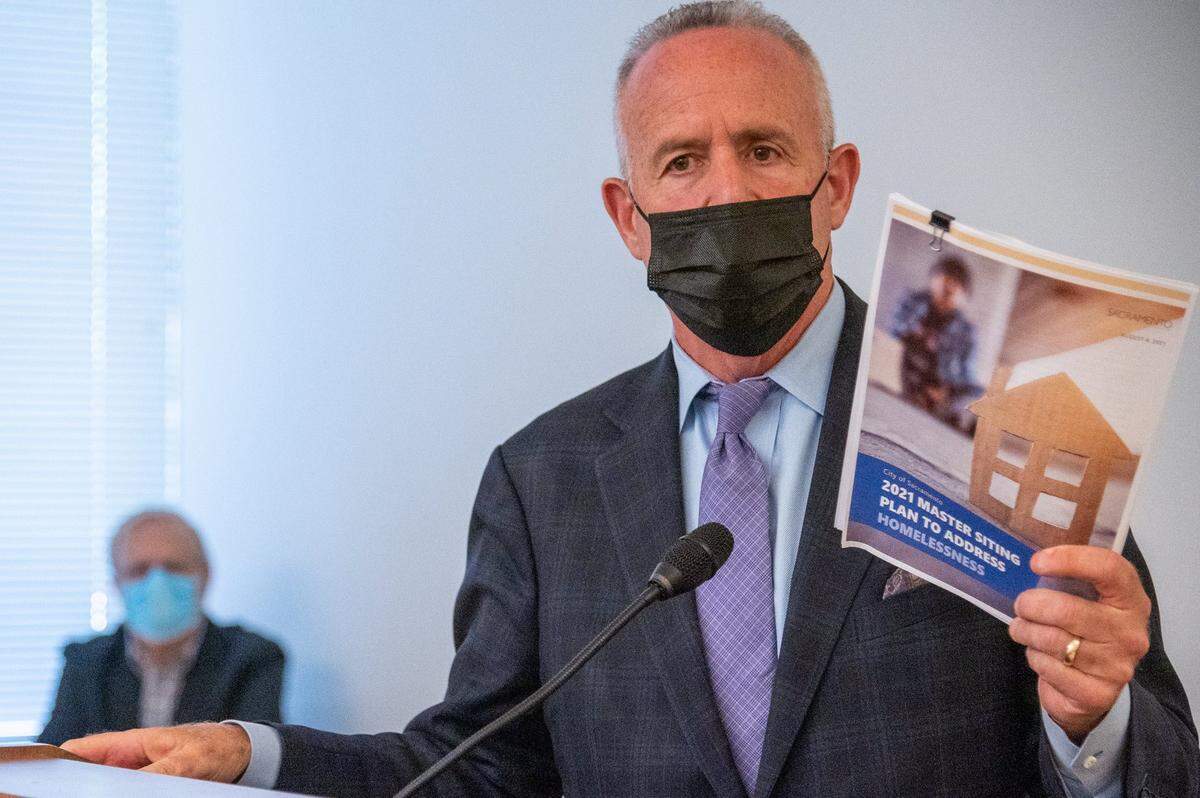 Sacramento Mayor Darrell Steinberg releases his master plan to address homelessness at a press conference in Sacramento on Aug. 4, 2021.
