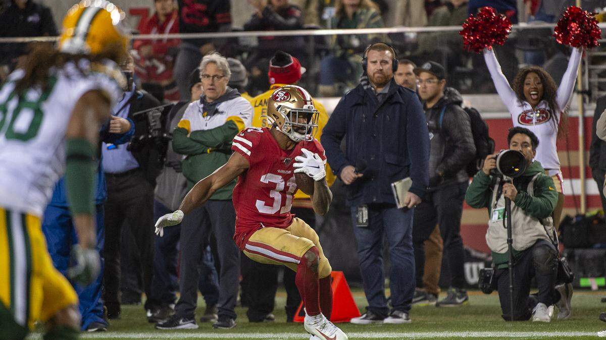 San Francisco 49ers running back Raheem Mostert (31) runs for a touchdown in the fourth quarter during the NFC Championship at Levi’s Stadium on Sunday, Jan 19, 2020 in Santa Clara.