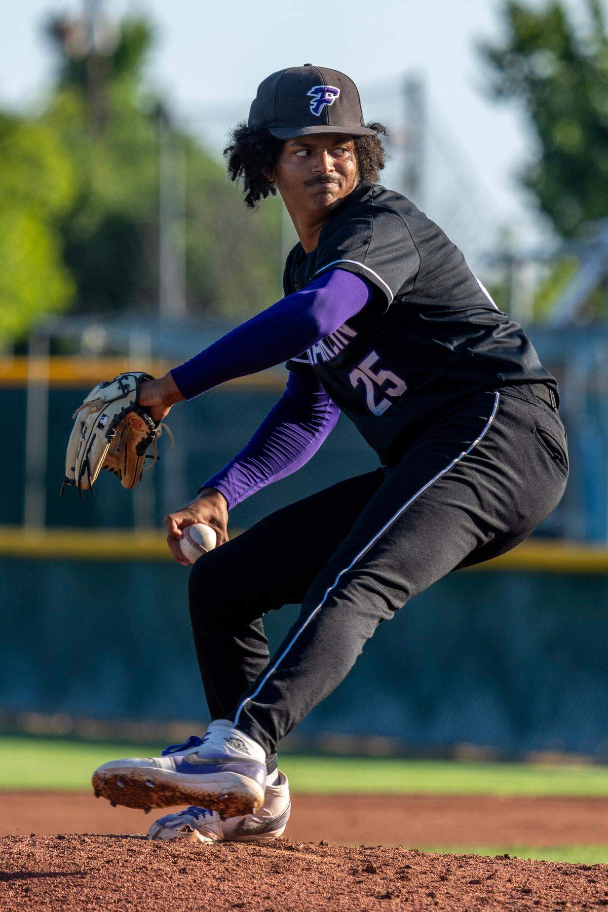 The Franklin High School Wildcats’ Dylan Wood pitches during the CIF Sac-Joaquin Section Division I baseball championship game against the St. Mary’s Rams of Stockton on May 23.