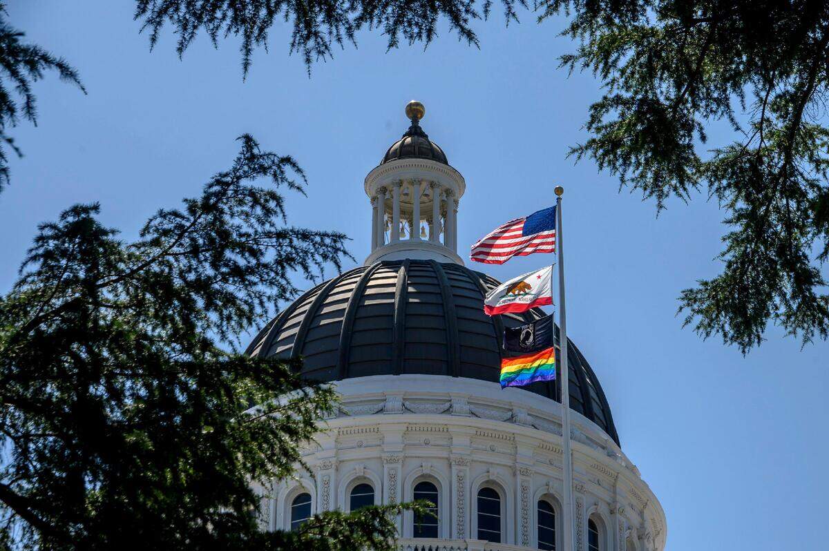 7. The rainbow flag flies on the main flagpole of the California state Capitol to celebrate LGBTQ Pride month on Monday, June 17, 2019. It was the first time in state history the flag had been flown by the governor on the main pole.