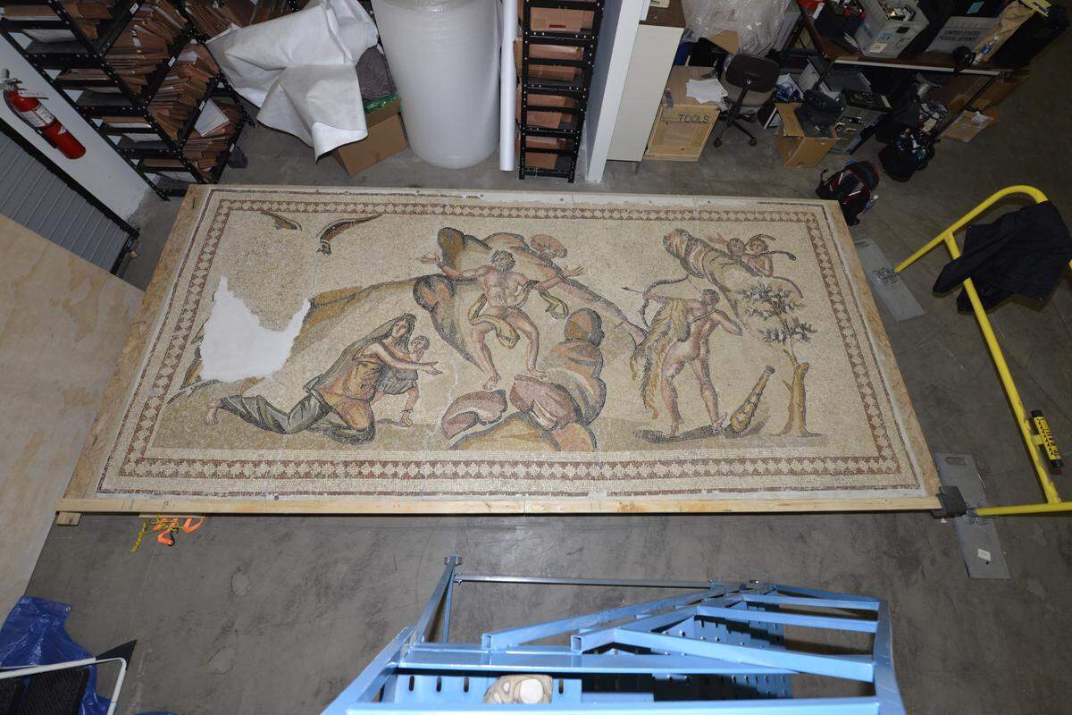 The ancient Roman mosaic showing Hercules.