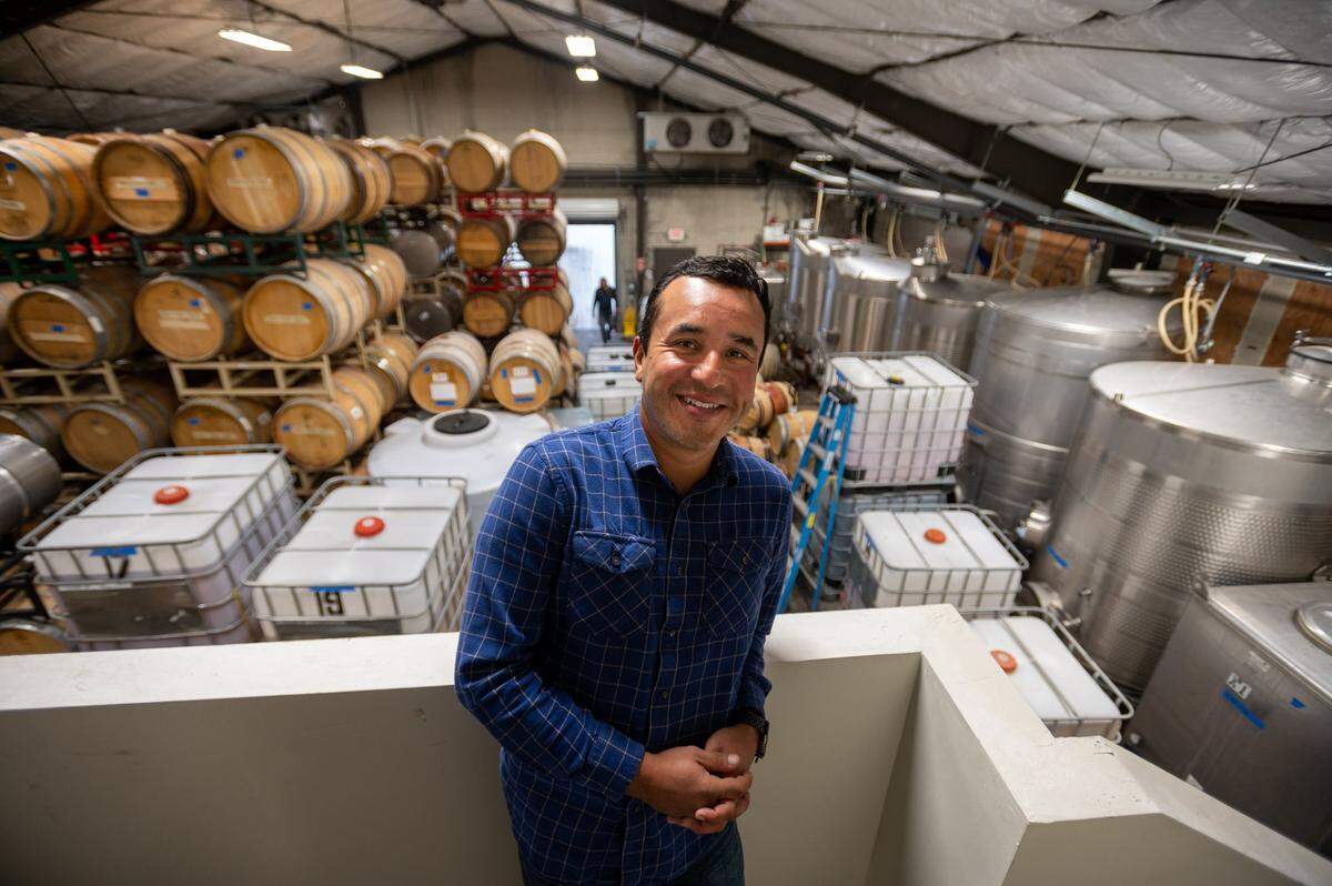 Gerardo Espinosa makes wine for a variety of wineries at Lodi Crush in Lodi.