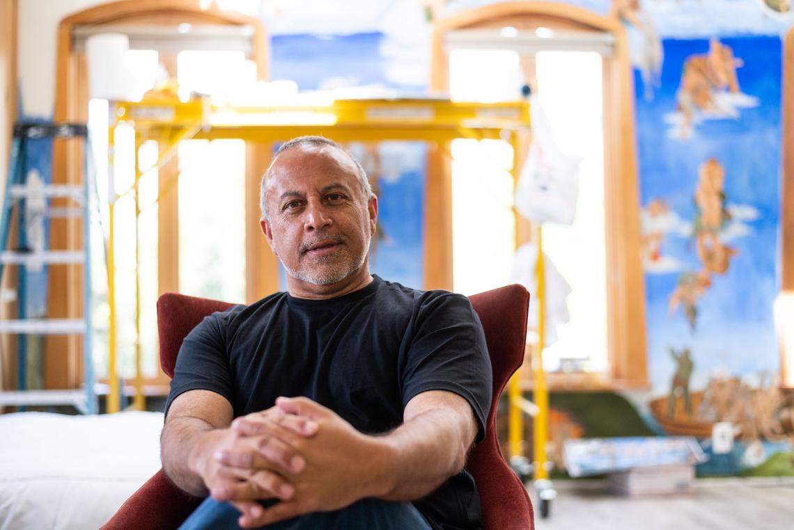 Veteran Republican political consultant Mike Madrid sits in his midtown Sacramento home in April 2021. Madrid wants to see California Republicans shift their political philosophy away from former President Donald Trump.