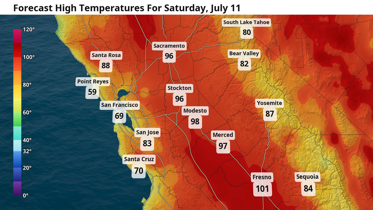 Forecast high temperatures for Saturday, July 11.