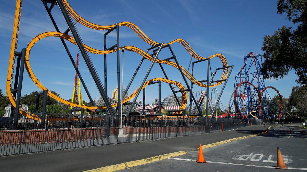 Rollercoasters are seen at the closed Six Flags Discovery Kingdom in Vallejo, Calif.