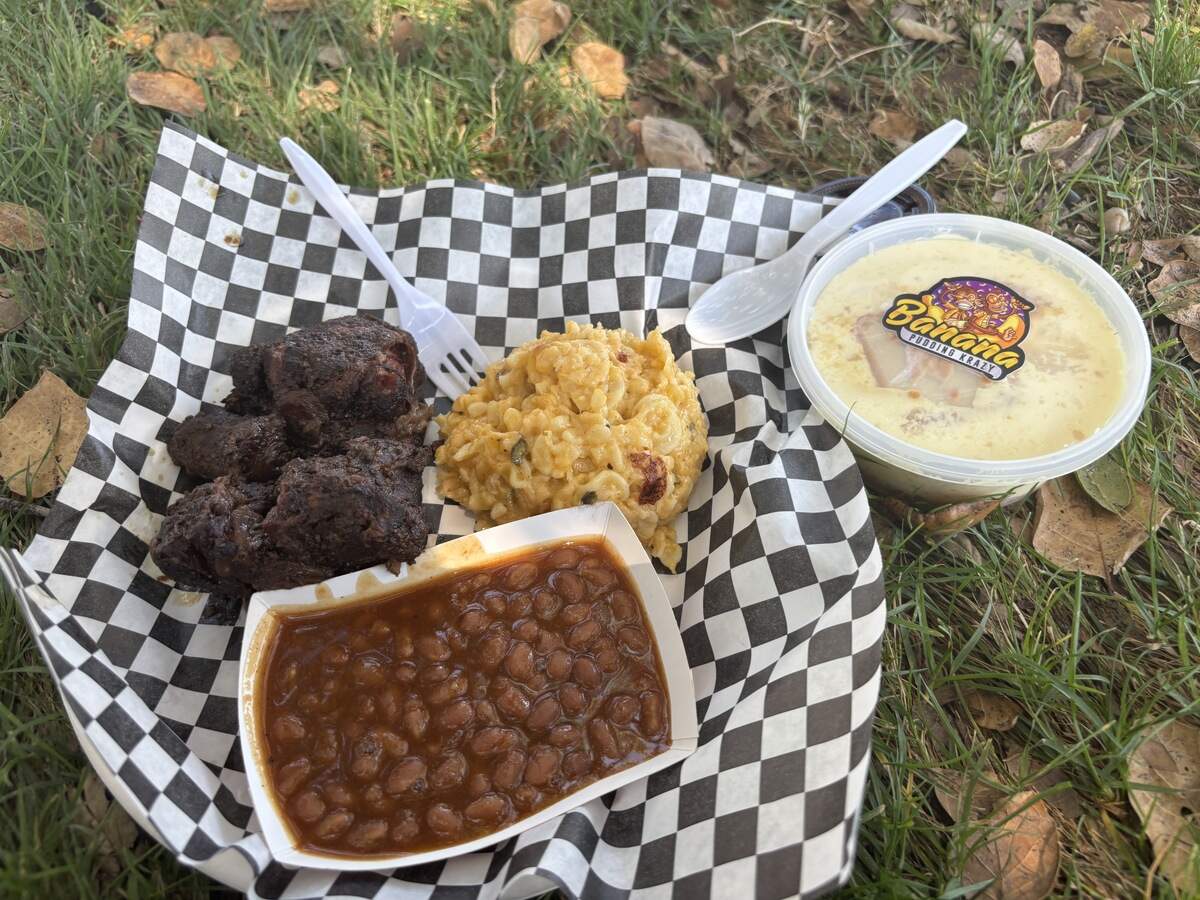 Some of the food offerings at the Sacramento Banana Festival on Saturday. The dishes include an original Nilla cookie banana pudding from Banana Pudding Krazy and a combo plate with oxtail, barbecue baked beans and jalapeño mac and cheese from Muz Knuckles BBQ.