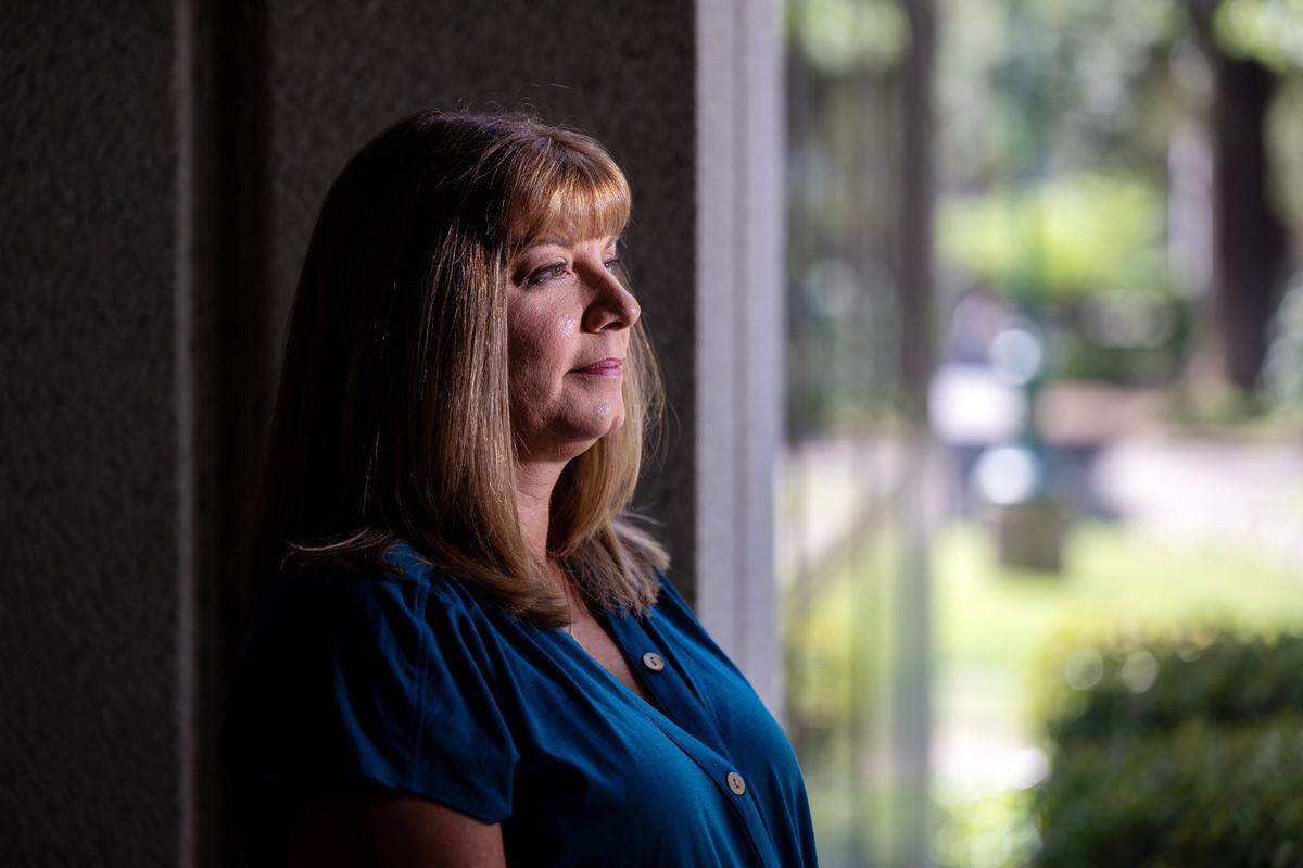 Cassie Dowdle, the manager of the Native American Graves Protection and Repatriation Act for the Wilton Rancheria, looks out from Mendocino Hall at Sacramento State on Friday, Sept. 23. She’s currently working with the university to repatriate the ancestors of Indigenous people and their family items.
