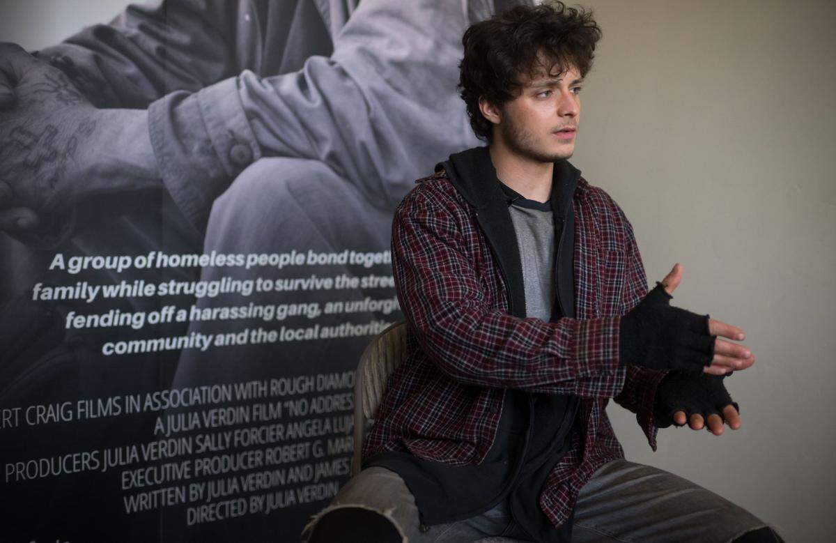 Lucas Jade Zumann, who portrays Jimmy in the movie “No Address” based in Sacramento, is photographed Friday, March 24, 2023, in the film’s offices on Del Paso Boulevard.
