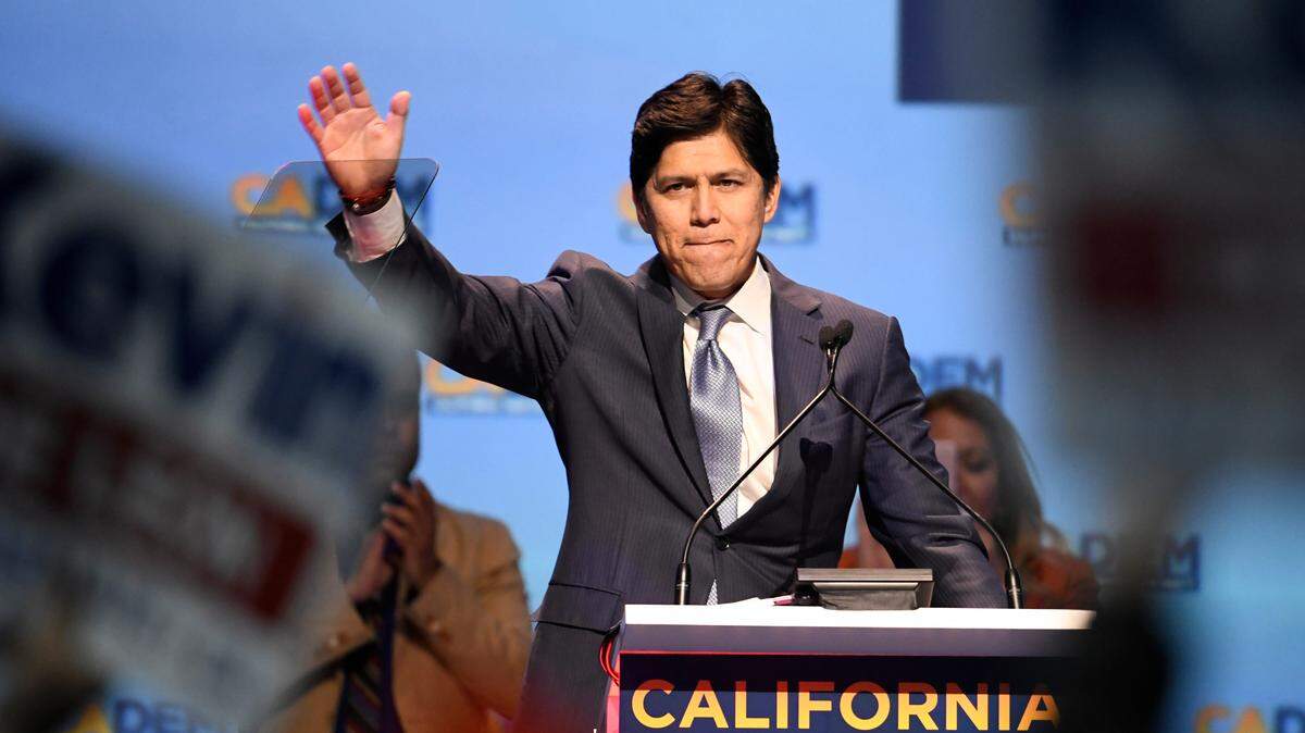 U.S. Senate candidate Kevin de Leon speaks at the California Democratic Party convention in February in San Diego.