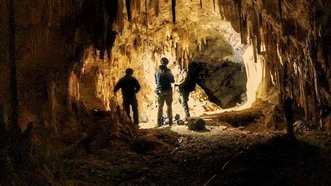 An evaluation being conducted by bomb squad technicians in Ogle Cave in New Mexico.