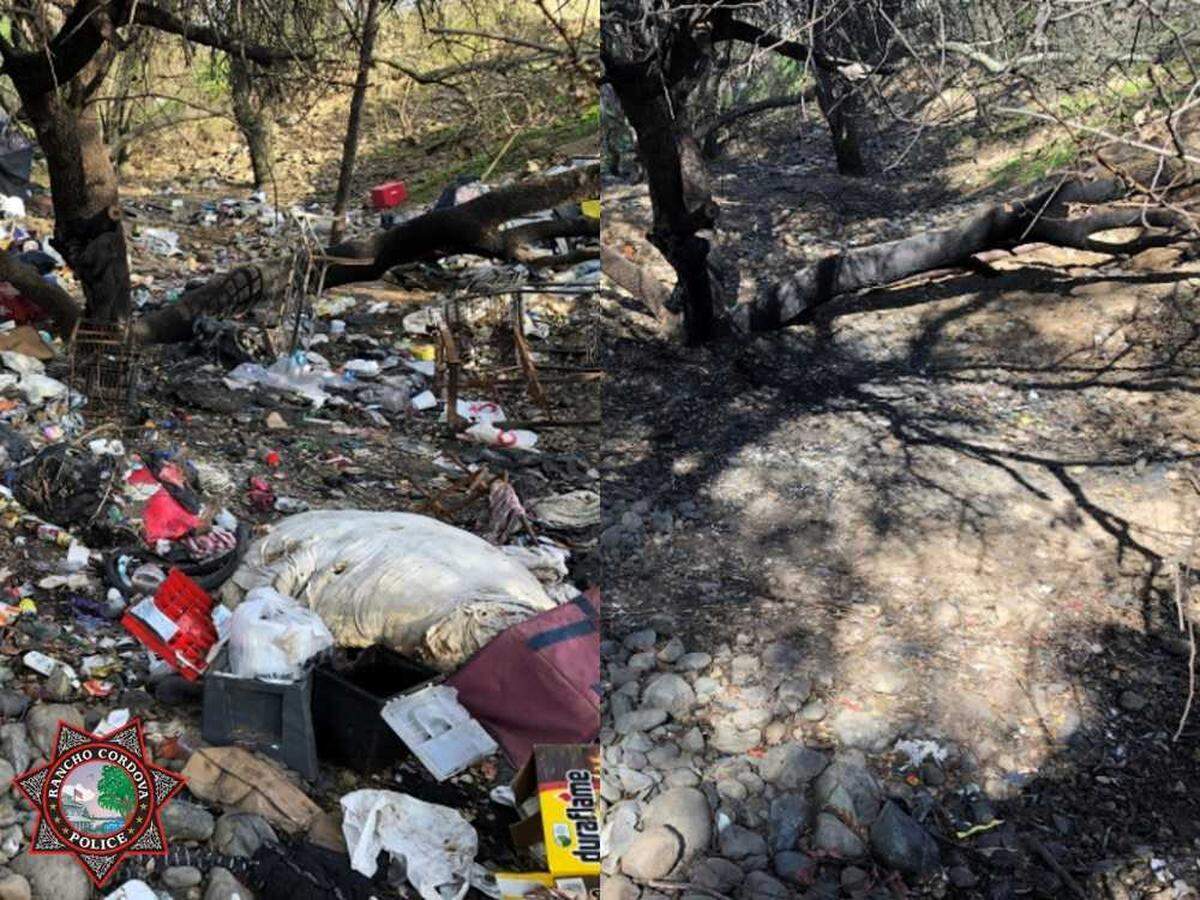 Authorities on Sunday Feb. 16, 2020, removed about 15,000 pounds of trash along the American River Parkway in Rancho Cordova, California, an area with complaints of illegal garbage dumping and homeless encampments.