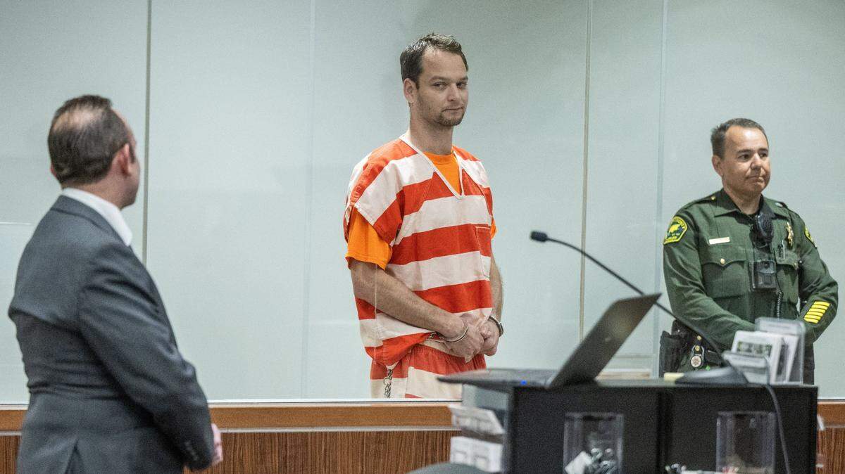 Eric James Abril appears for his arraignment on Tuesday, April 18, 2023 in Placer Superior Court. He is accused of shooting a California Highway Patrol officer and two hostages during a standoff April 6, 2023, at Mahany Park in Roseville. One of the hostages died, and the other hostage and a CHP officer were wounded by gunfire.