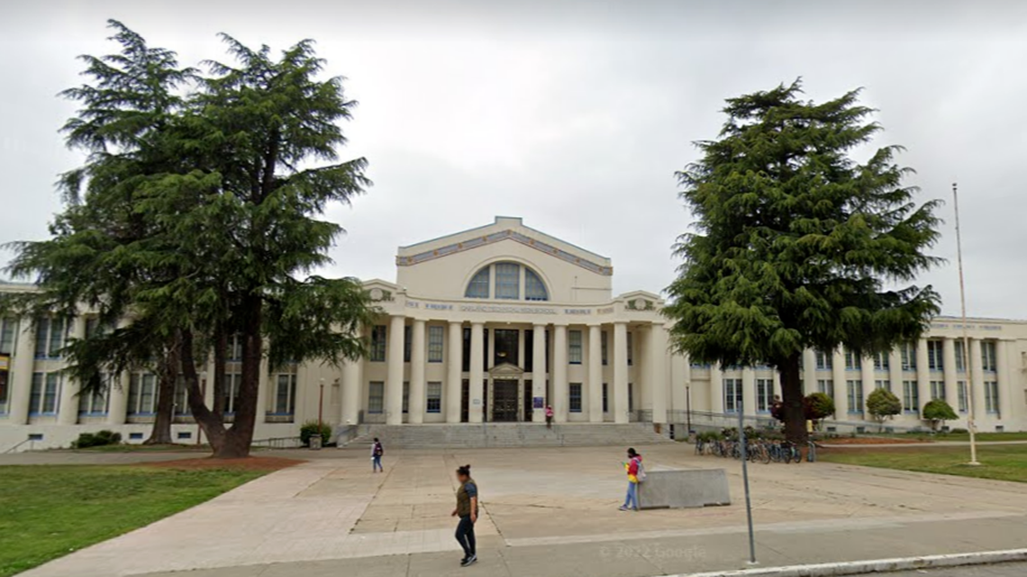 A child and two adults were injured after gunfire broke out at a youth football game at a California high school, officials said. (Screen grab from Google Street View)