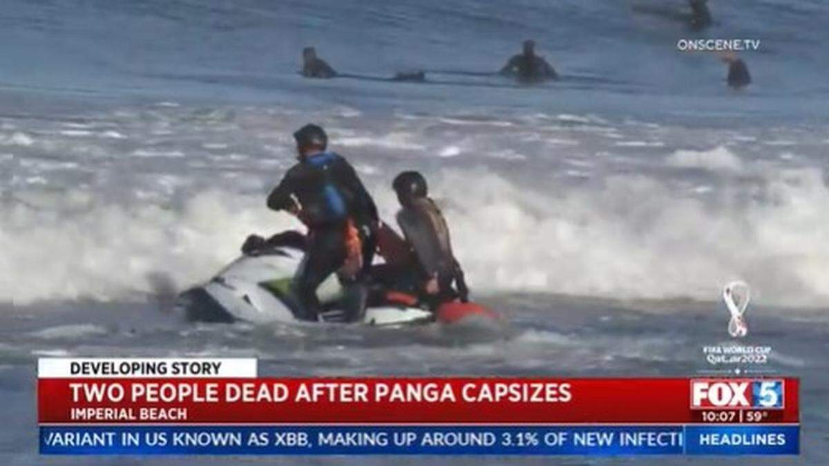 A panga boat possibly carrying migrants capsized Saturday, Nov. 26, in the surf off Imperial Beach, killing at least two people, California officials say.