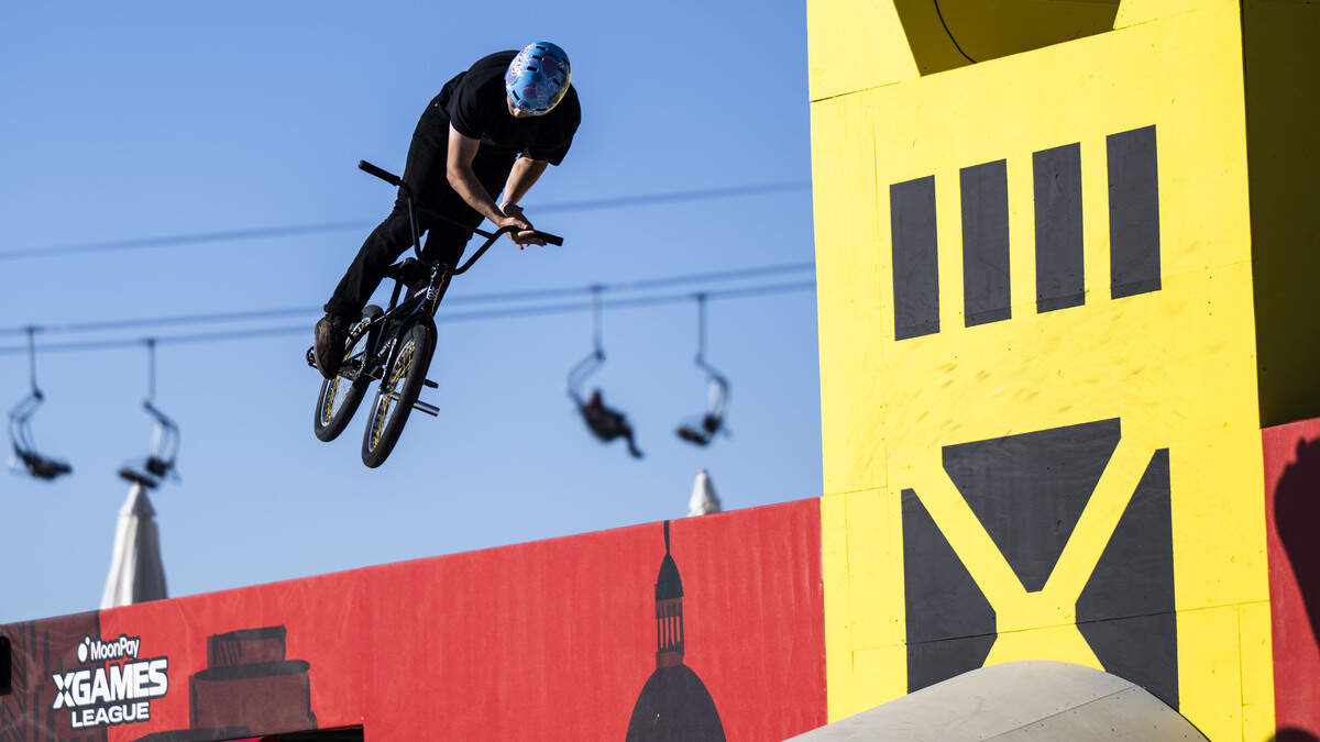 Justin Dowell competes in the BMX Park competition during the MoonPay X Games on Friday, June 26, 2026. Dowell became the underdog winner of the event.