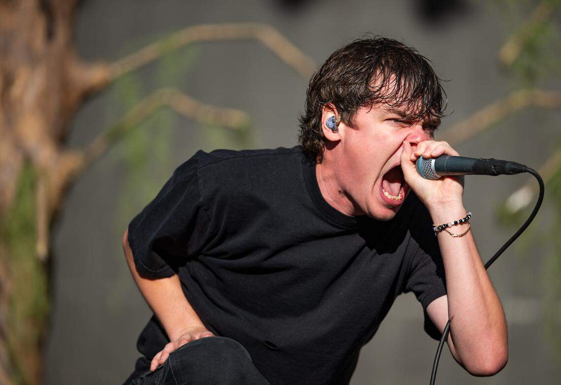 Bryan Garris of Kentucky hardcore punk band Knocked Loose sings during the Aftershock festival on Friday, Oct. 3, 2025, in Discovery Park in Sacramento.  