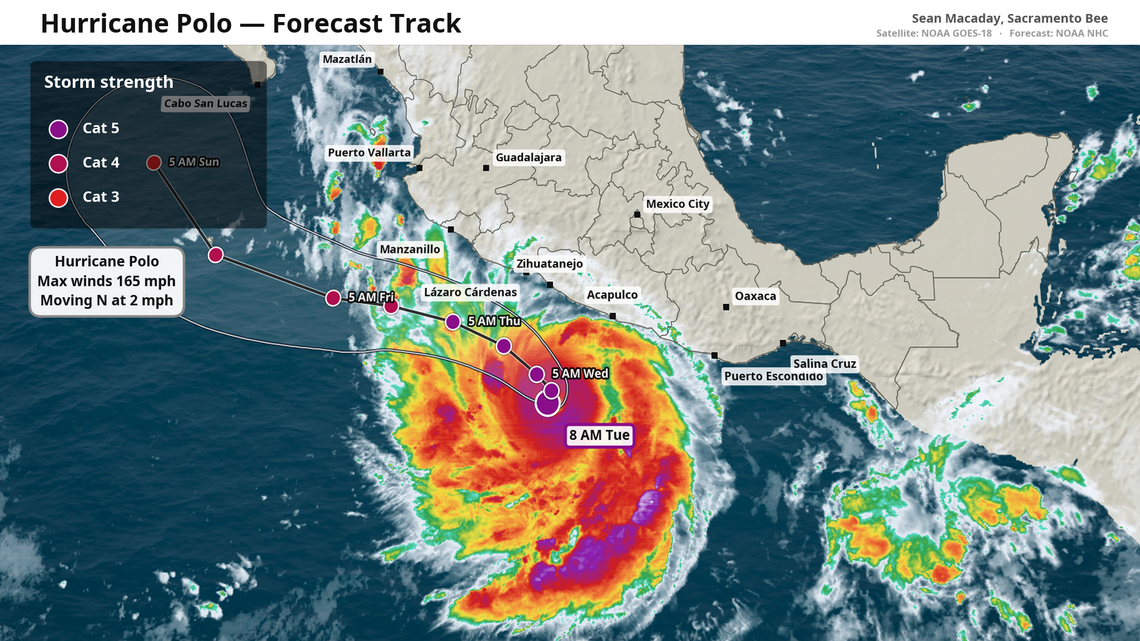 Aided by El Niño, Hurricane Polo explodes to Category 5 as it nears Baja California