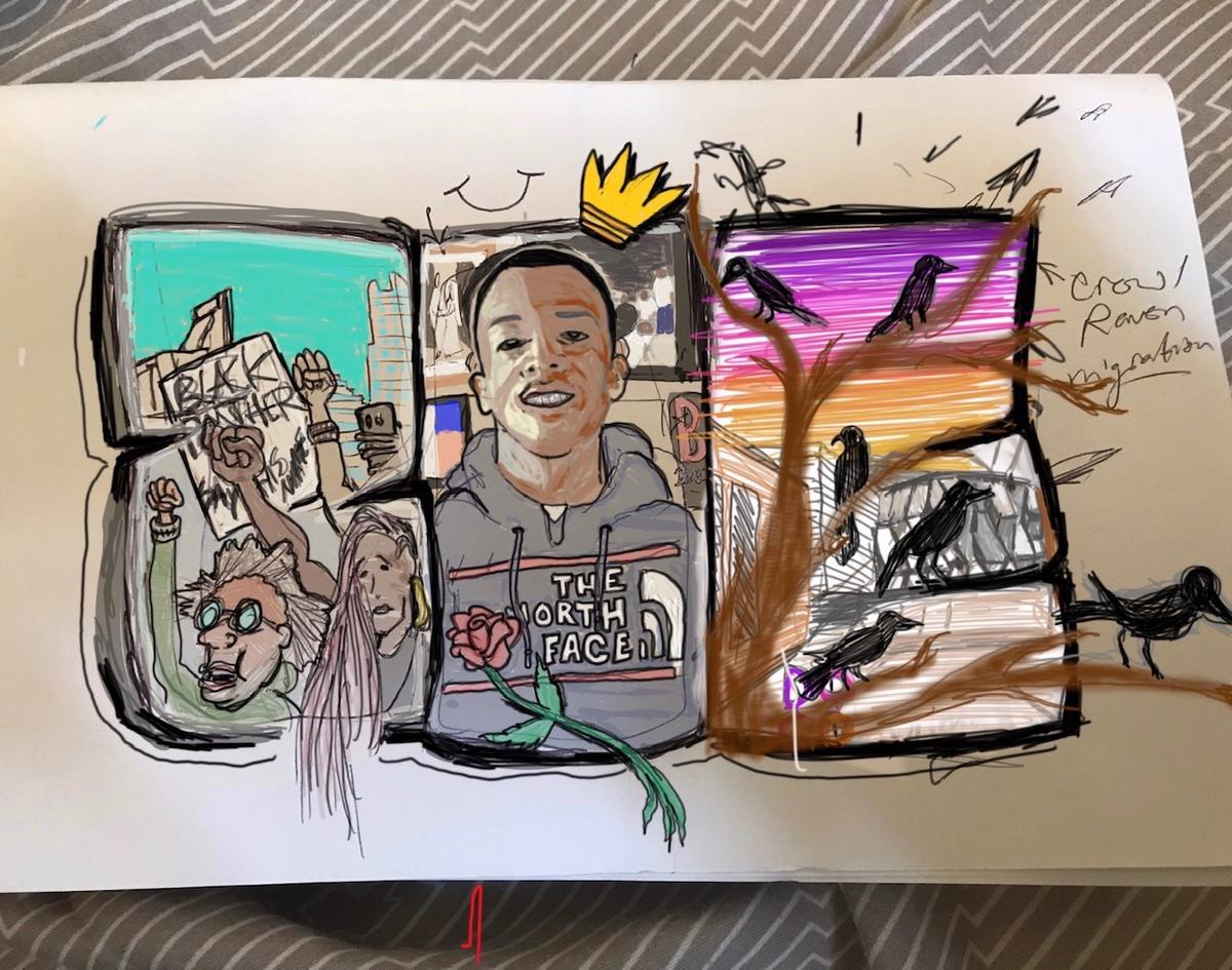 Original sketch of Stephon Clark mural by A.J. Kute. The mural is currently located on Improv Alley, between 7th and 8th street, Meadowview, as part of the Wide Open Walls Mural Festival.