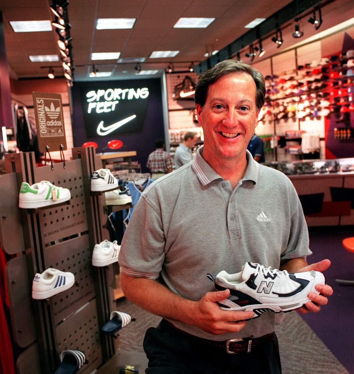 Ed Wustefeld of Sporting Feet stocked high end sports shoes in his Sunrise Mall store in 2000.