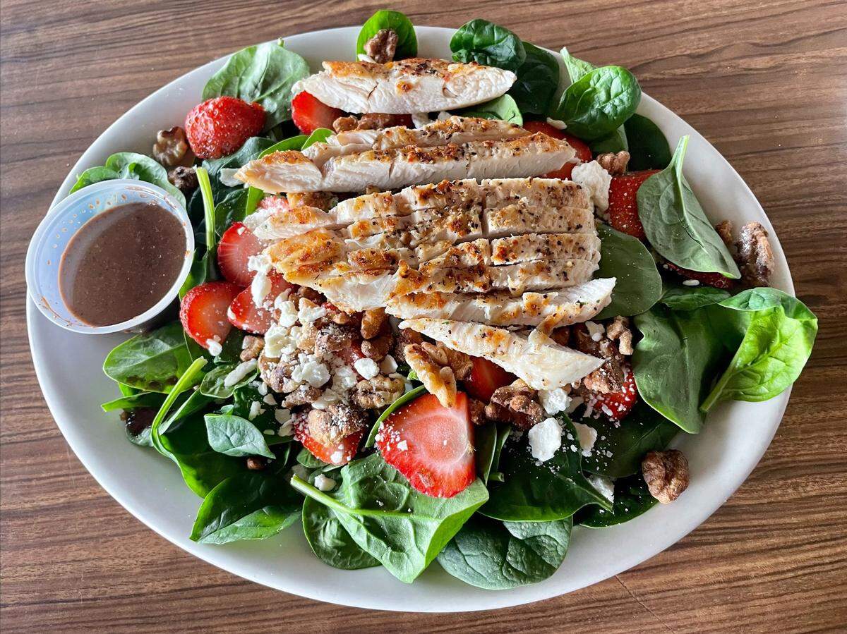 Spinach and strawberry salad is one of the Virgin Sturgeon’s lighter options.