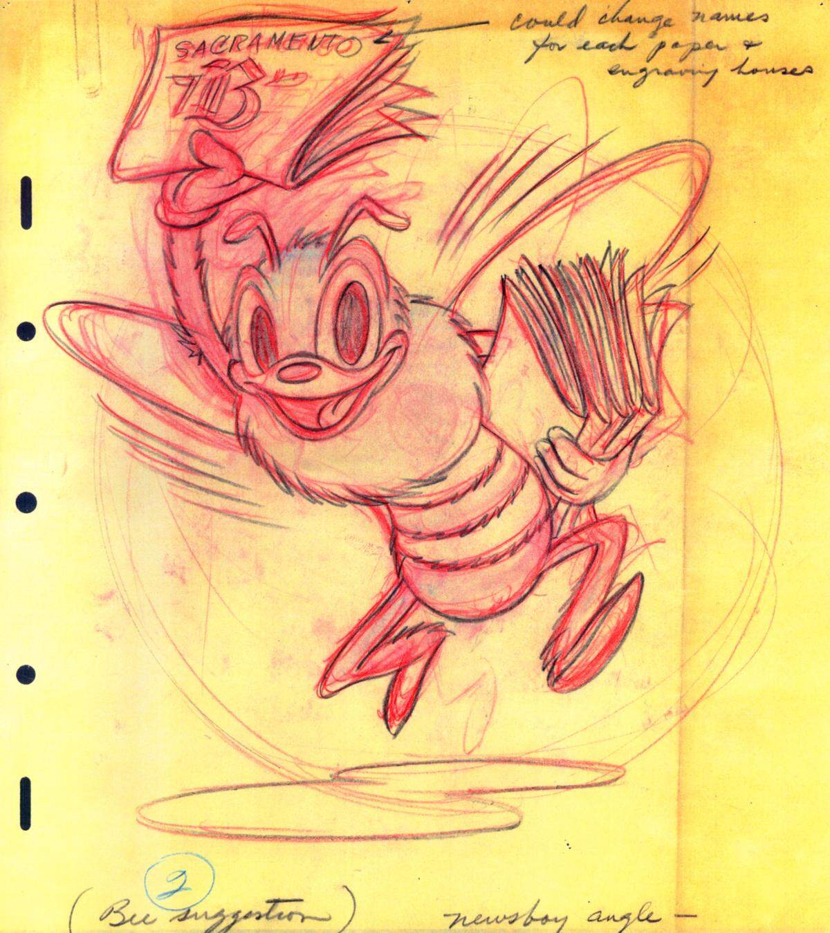 Concept drawing for Saramento Bee’s Scoopy character done by Disney Studios in 1943.