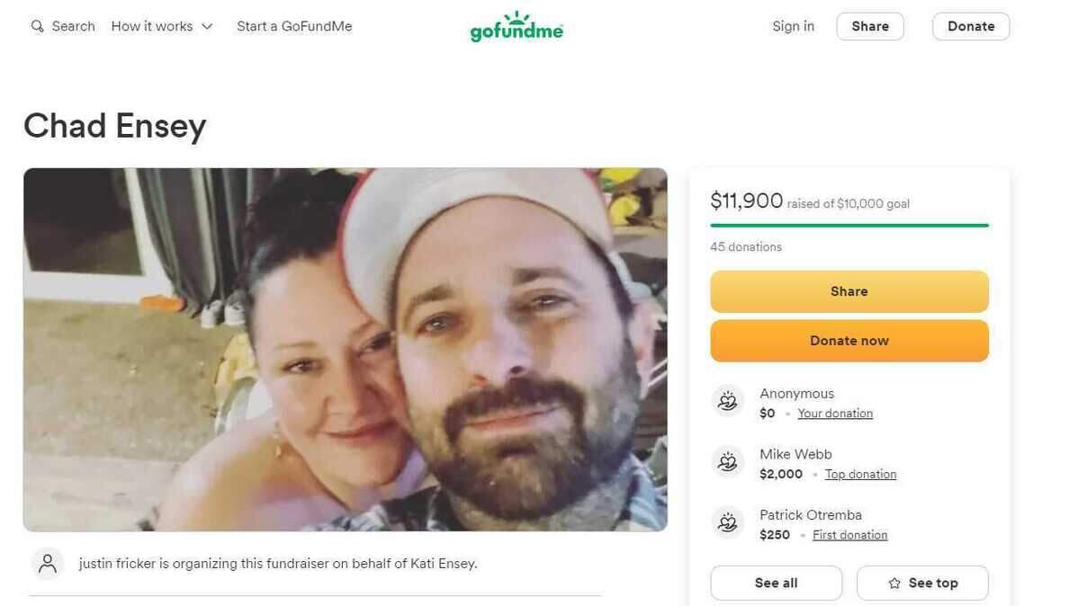 The family of a Carmichael man who was struck Sunday by a tree felled by intense winds and who died created a GoFundMe to help raise money for funeral costs. 