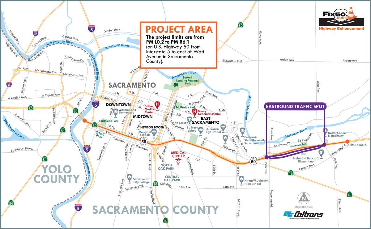 Highway 50 undergoes lane, ramp and street closures in Sacramento County while construction crews work to complete the Fix50 project.