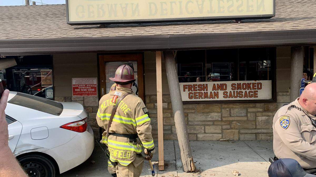 A car crashed into a building on Auburn Boulevard at Manzanita Avenue on Sunday afternoon.