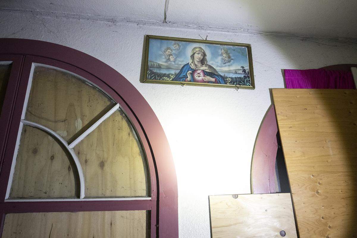 An image of the Virgin Mary hangs inside the Old North Sacramento School on Feb. 2.