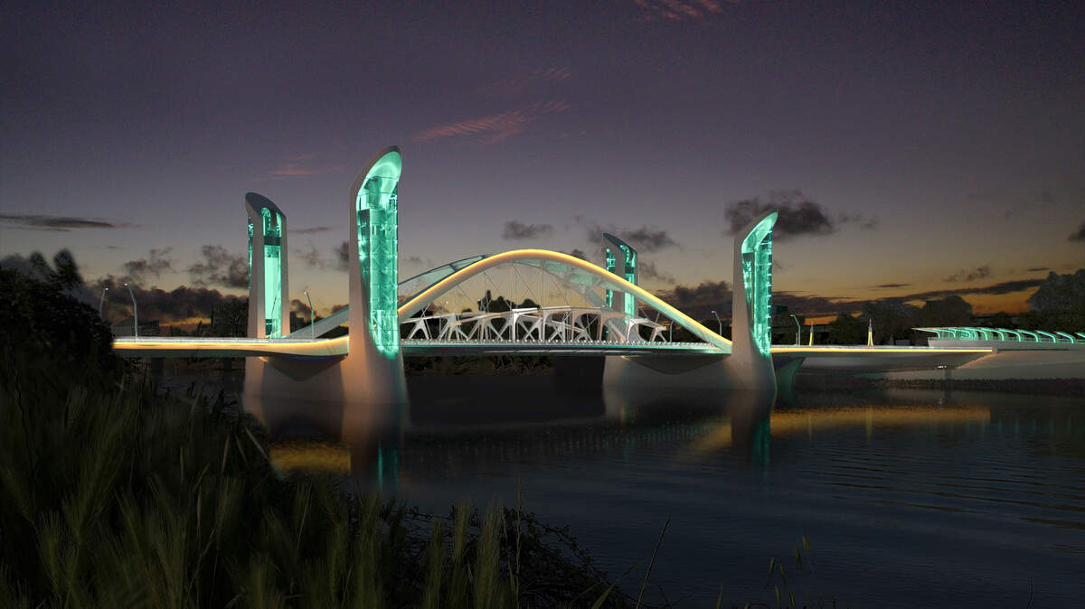 A night view rendering of the I Street bridge reconstruction project.