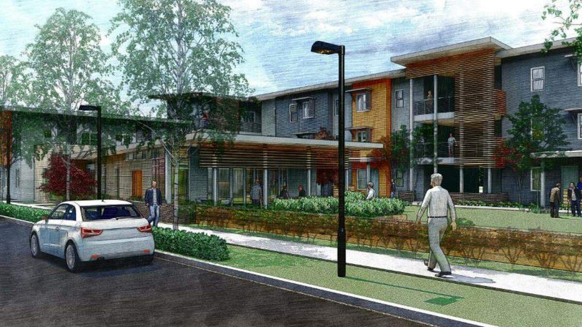 Eden Housing, shown in an artist rendering, is building a 67 units of affordable housing for seniors at a vacant lot at 4501 9th Ave. in Sacramento’s Oak Park neighborhood. The publicly-funded project costs about $576,000 per door to construct.