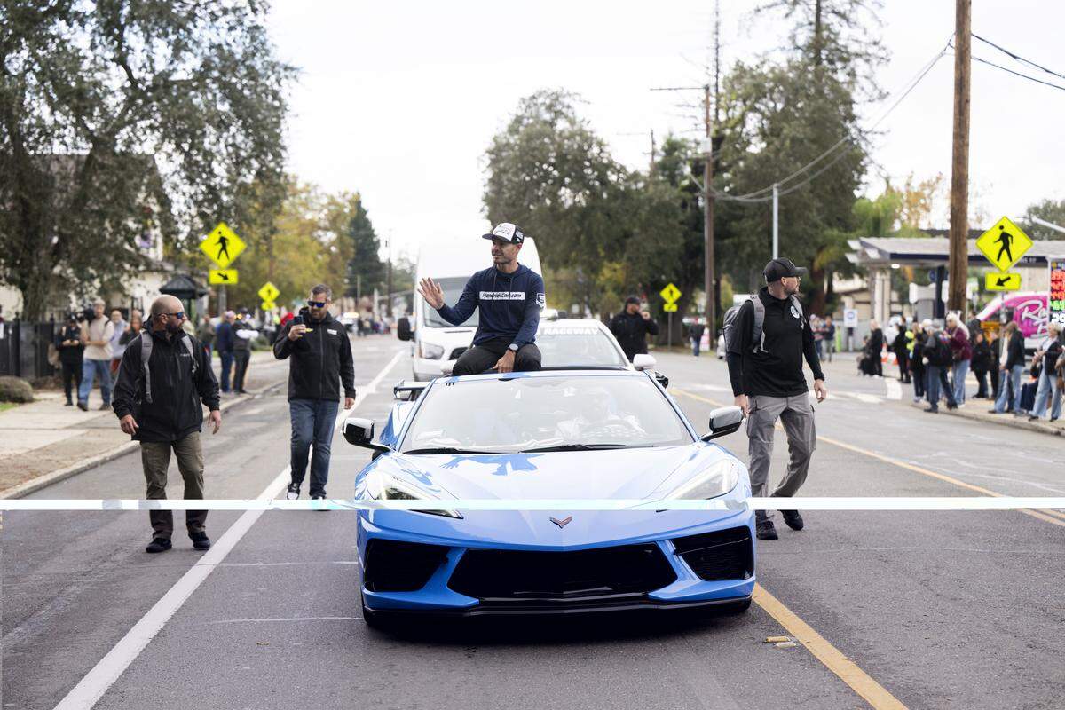 Kyle Larson is celebrated with a parade on Friday in his hometown of Elk Grove after winning his second NASCAR Cup Series Championship earlier in the month.