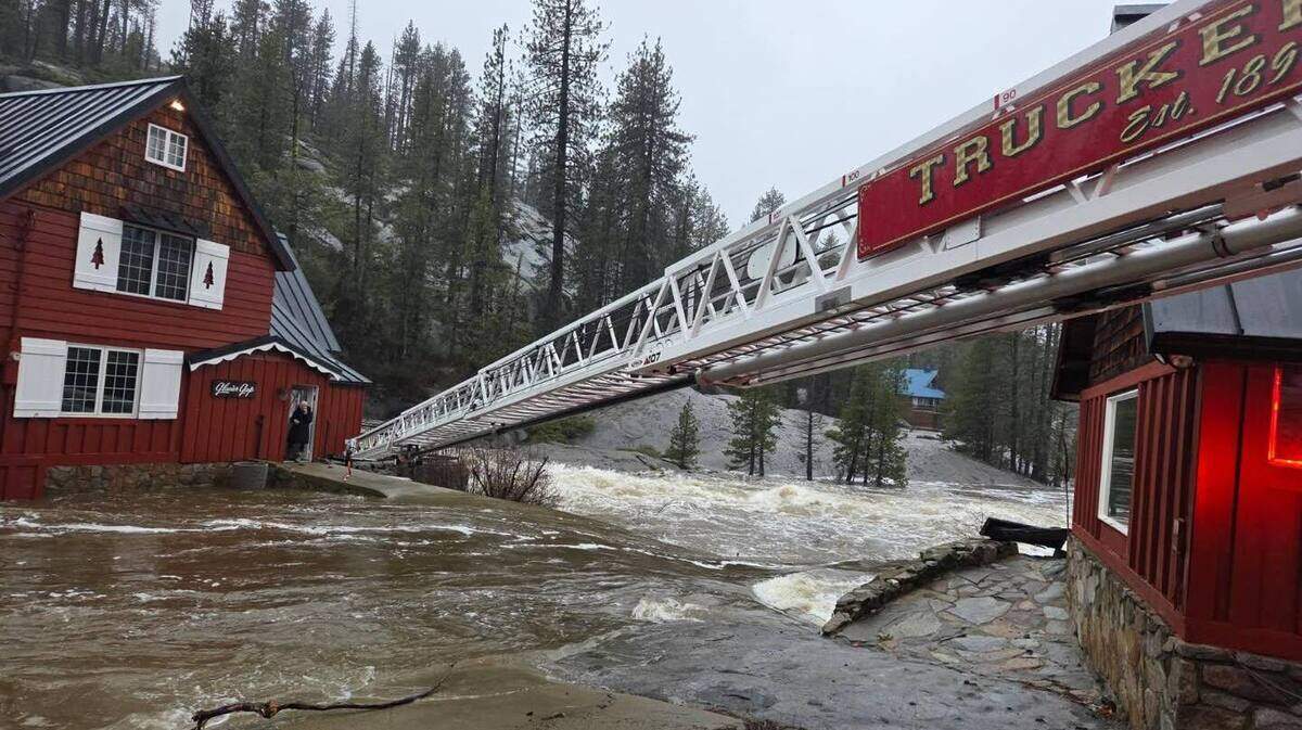Nine people were rescued from a house on the bank of the South Yuba River at Donner Summit on Dec. 21, 2025 after the river swelled and cut the house off from the road.