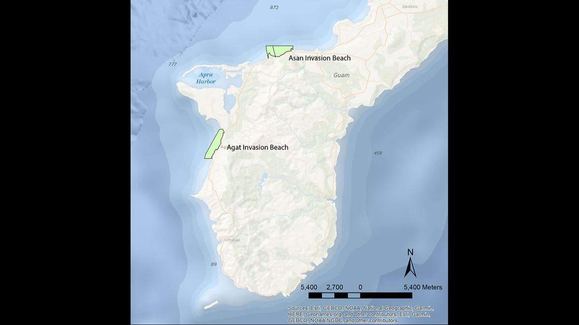The project study areas for Guam: A Biogeographic and Maritime Cultural Landscape Exploration of a World War II Amphibious Battlefield are the landing beaches of Asan and Agat, shown here.