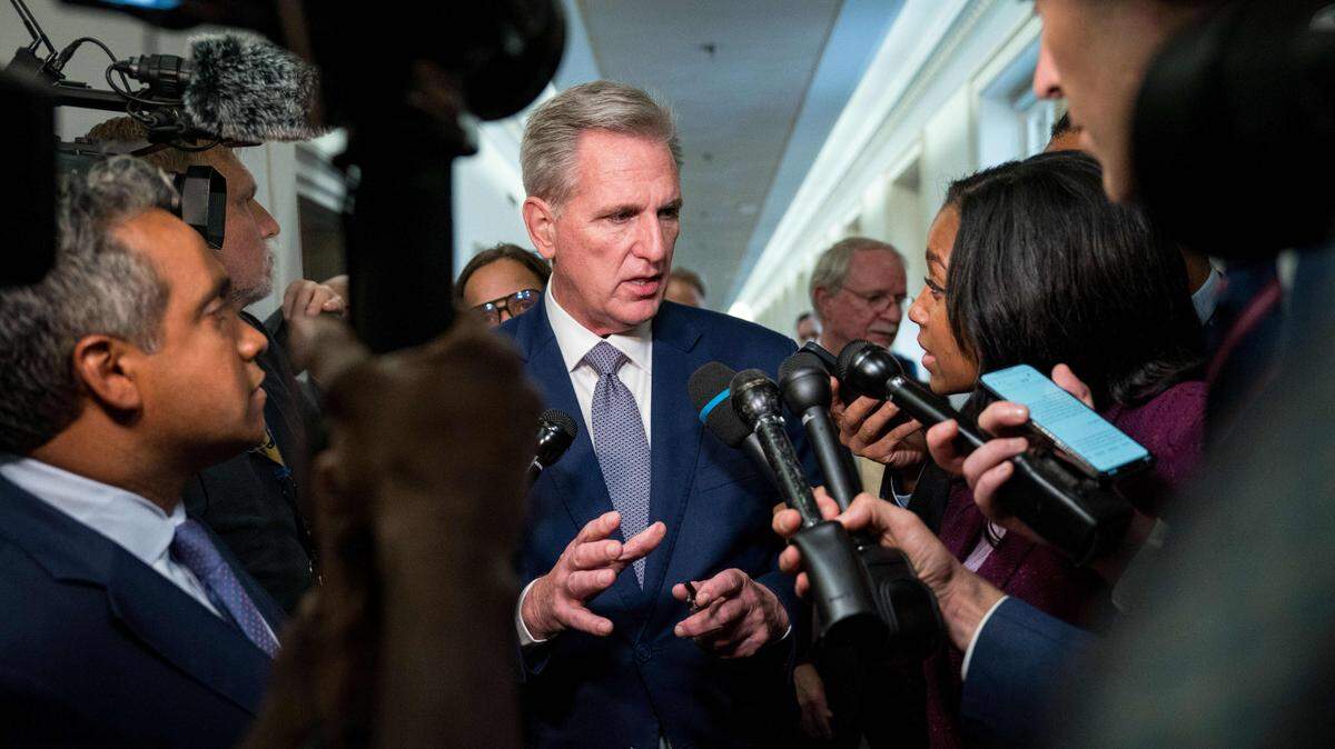 Former House Speaker Kevin McCarthy, R-Calif., speaks with members of the press in Washington in October.