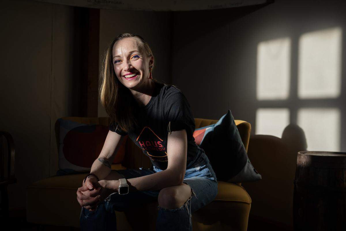 Jessilee Windhaus, owner of the improv comedy theater Haus of Comedy, poses for a portrait at the Eagle Theatre on Thursday, May 14, 2026.
